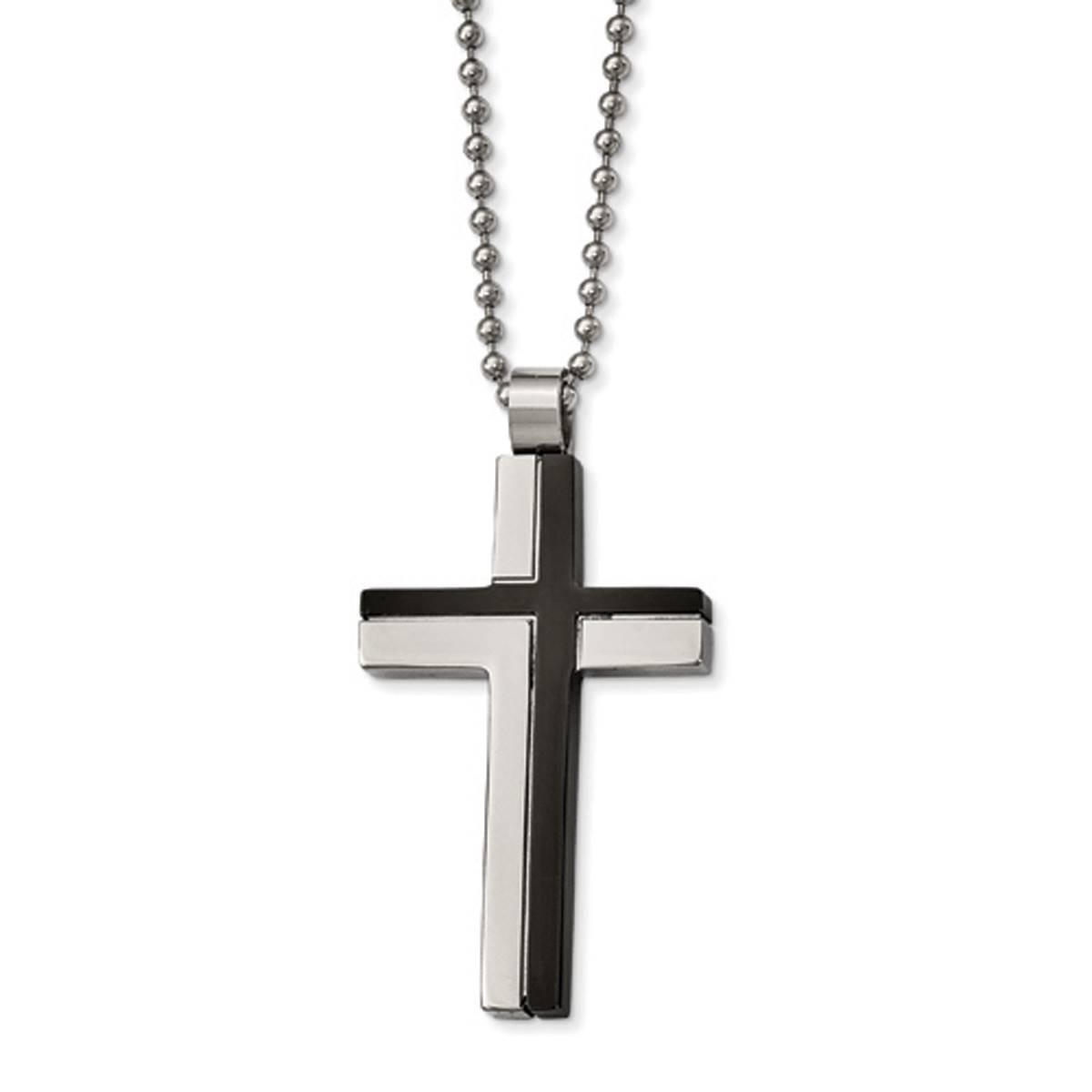 Mens Gentlemen’s Classics™ Laser Cut Black IP Cross...