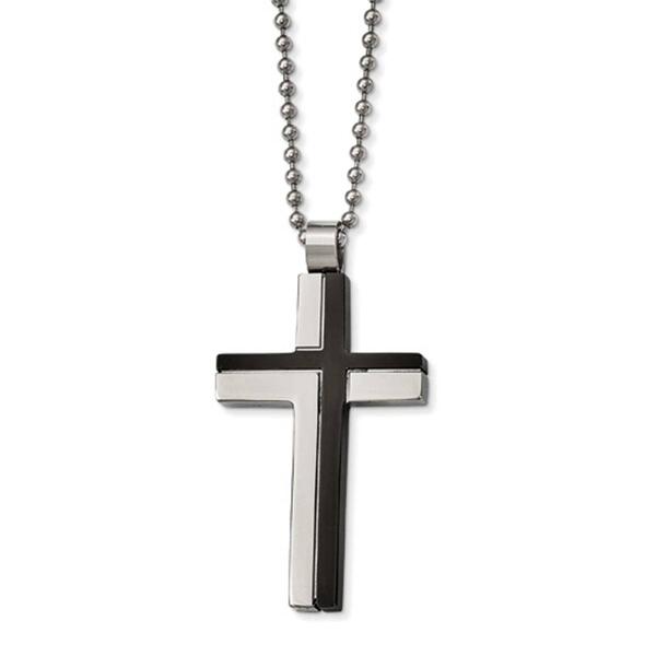 Mens Gentlemen's Classics&#40;tm&#41; Laser Cut Black IP Cross Necklace - image 
