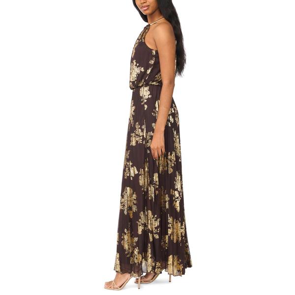 Womens MSK Sleeveless Halter Neck Pleated Foil Maxi Dress