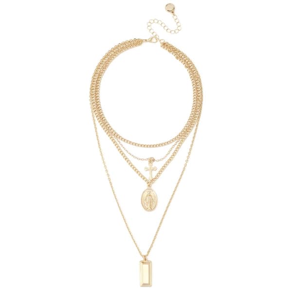 Steve Madden Cross Charm Layered Necklace - image 