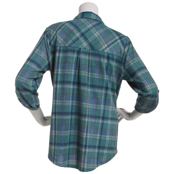 Plus Size Emily Daniels 3/4 Sleeve Plaid Hacci Blouse- Green/Blue