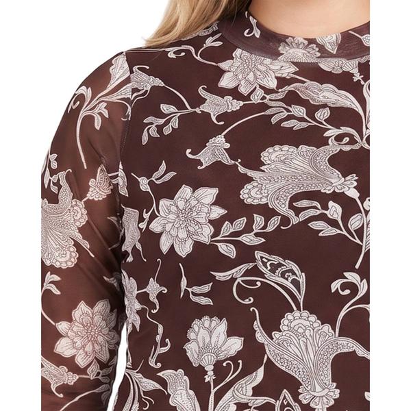 Plus Size NY Collection Long Sleeve Mock Neck Paisley Mesh Tee