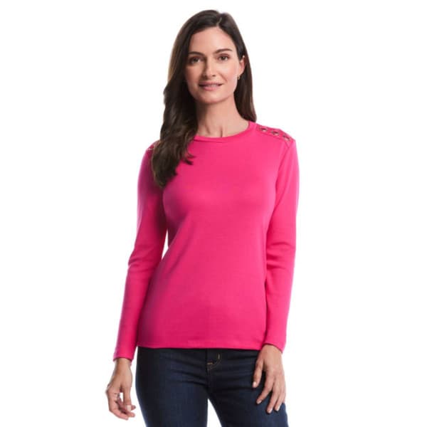 Womens Rafaella(R) Crew Neck Long Sleeve Grommet Blouse - image 