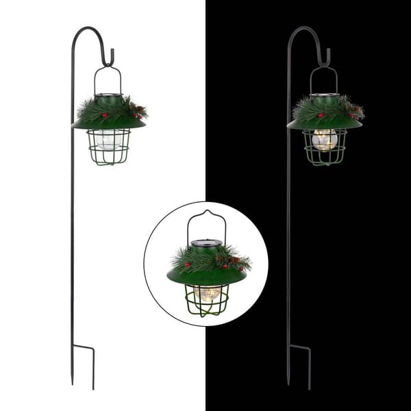 Alpine Solar Powered LED Outdoor Metal Lantern w/ Shepherd''s Hook