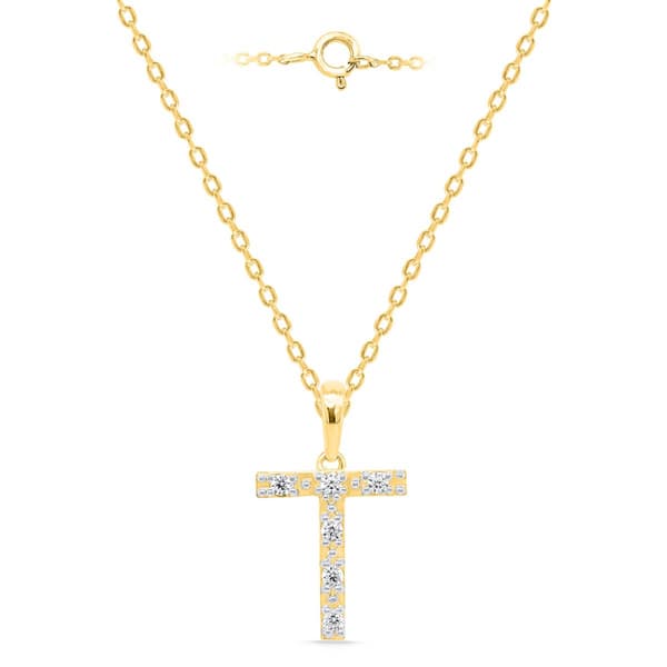 Nova Star(R) Gold Plated Lab Grown Diamond Initial T Pendant