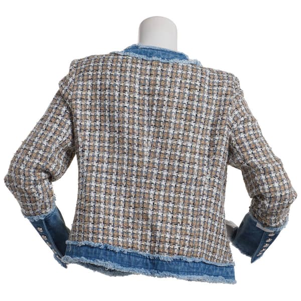 Womens Nanette Lepore Long Sleeve Open Boucle Denim Trim Jacket