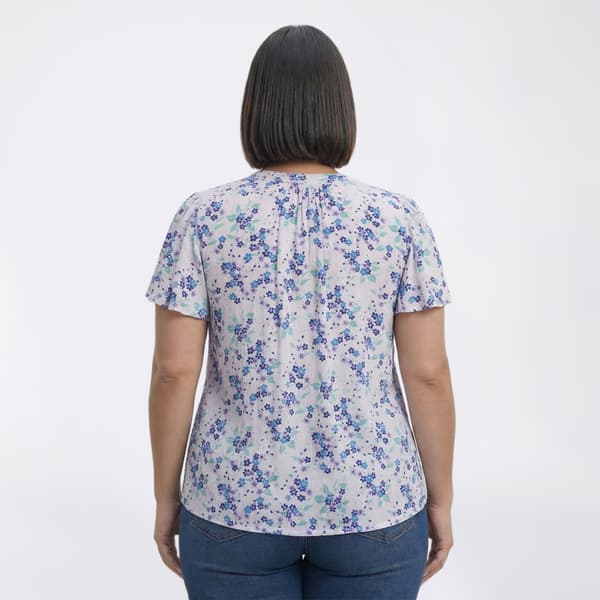Plus Size Napa Valley Short Sleeve Ditsy Floral Clip Dot Blouse