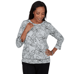 Petites Alfred Dunner Weekend Warrior Butterfly Outline Knit Top