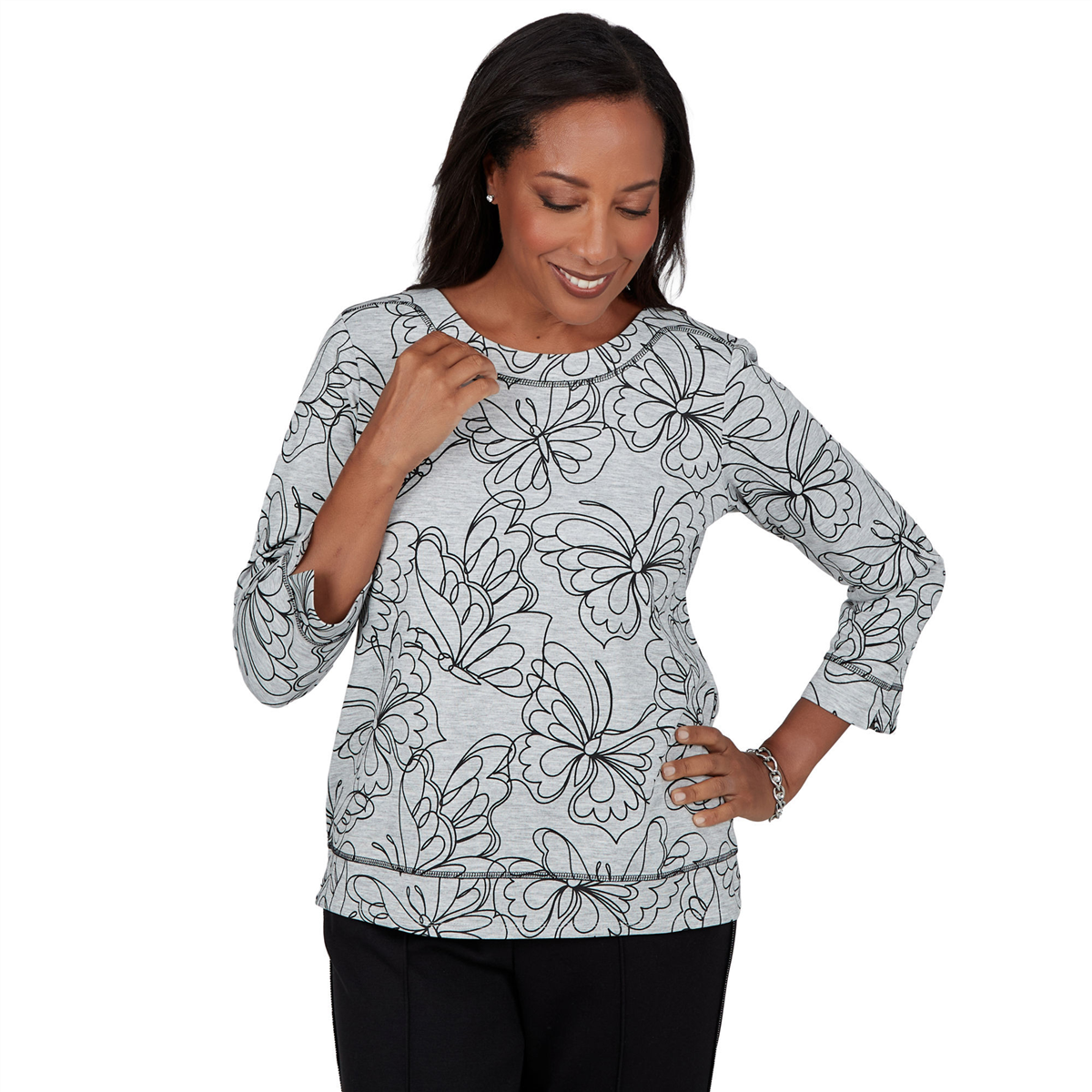 Petites Alfred Dunner Weekend Warrior Butterfly Outline Knit Top