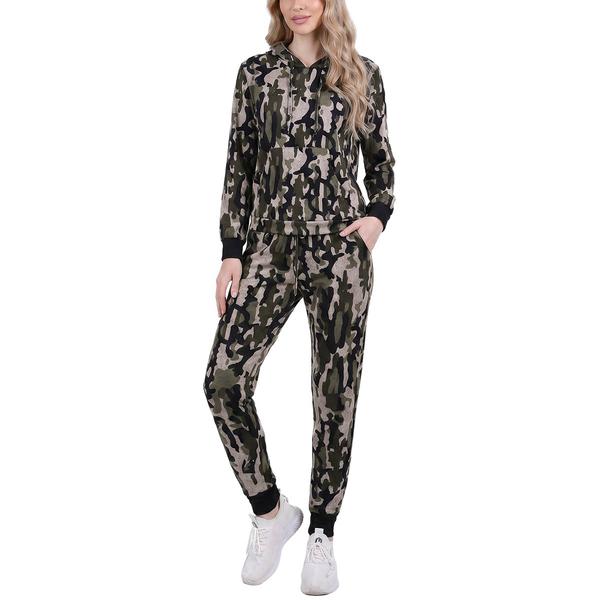 Petite NY Collection Long Sleeve Hooded Camo Jogger Set - image 