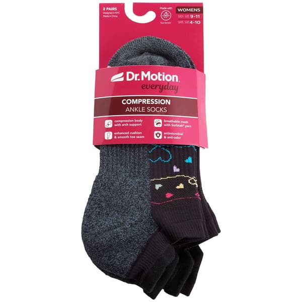 Womens Dr. Motion 2pk. Heart Compression Ankle Socks Boscov's