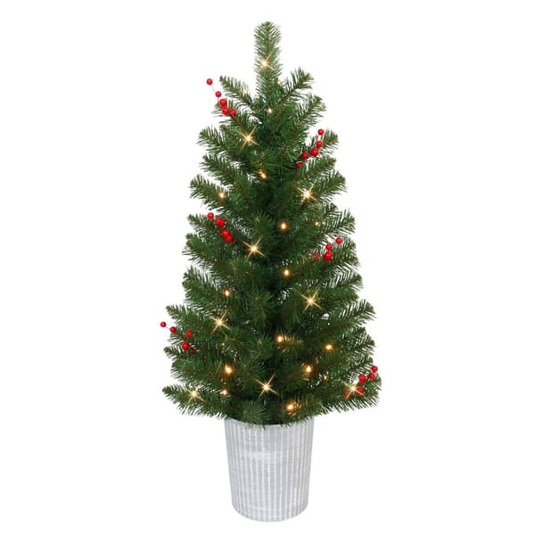 Puleo International 3.5ft. Pre-Lit White Potted Christmas Trees - image 