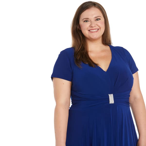 Plus Size R&M Richards Short Sleeve V-Neck Rhinestone Trim Dress
