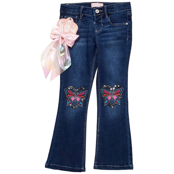 Girls &#40;4-6x&#41; Squeeze Embroidered Butterfly Knee Flare Jeans