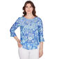 Petite Ruby Rd. Bali Blue Short Sleeve Knit Tropical Blouse - image 1