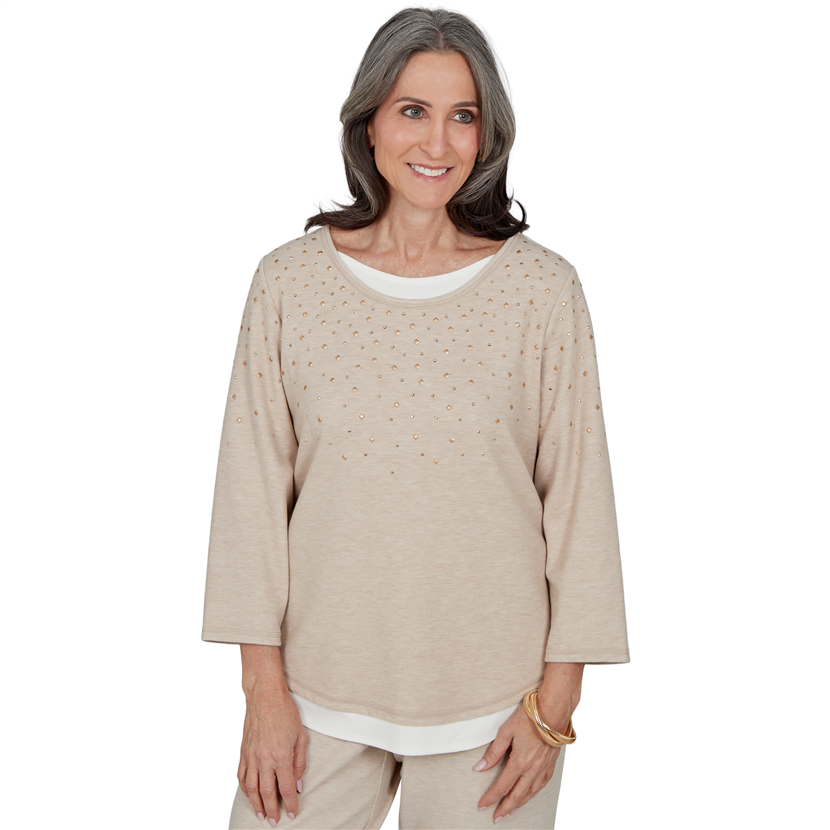Womens Alfred Dunner Luxe Be A Lady Layered Embellished Blouse