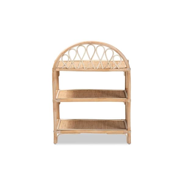 Baxton Studio Redell Bohemian Rattan 3-Tier Display Shelf