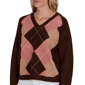 Petite Hearts of Palm Berry Fabulous V Neck Argyle Sweater - image 5