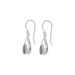 Silver Plate Cat Eye Teardrop Dangle Earrings