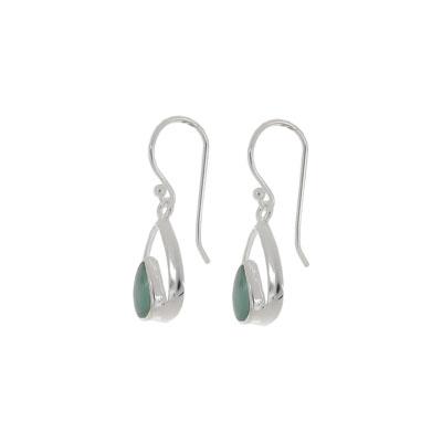 Silver Plate Cat Eye Teardrop Dangle Earrings