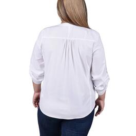 Plus Size NY Collection 3/4 Roll Tab Sleeve Solid Henley