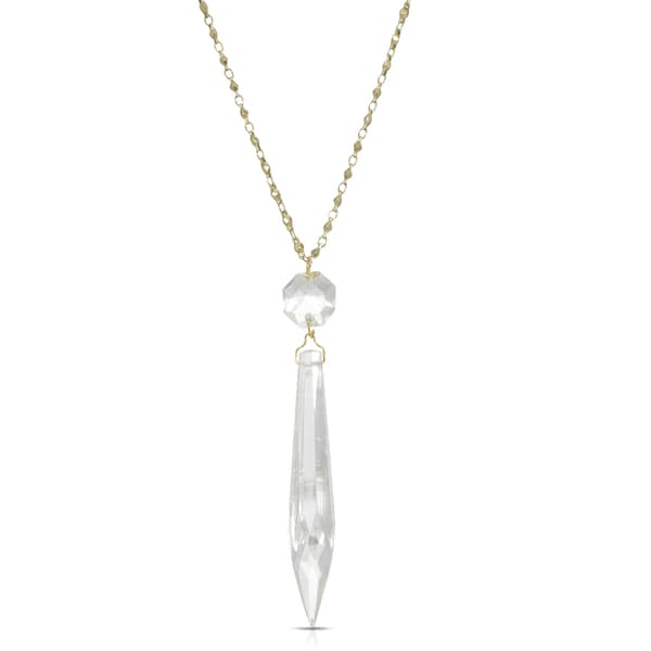 1928 Gold Tone Clear Crystal Icicle Y-Necklace - image 