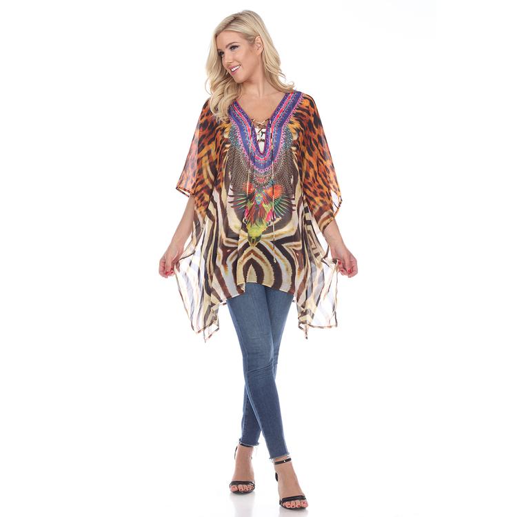Womens White Mark Tiger Leopard Caftan Blouse