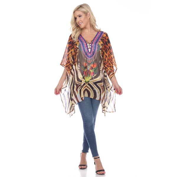 Womens White Mark Tiger Leopard Caftan Blouse