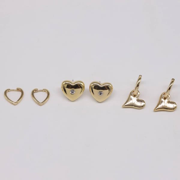 Ashley Gold-Tone Heart Trio Earring Set - image 