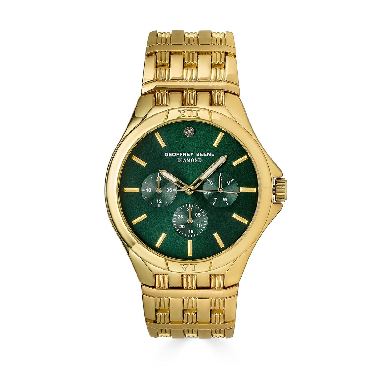 Mens Geoffrey Beene® Gold/Green Diamond Bracelet...