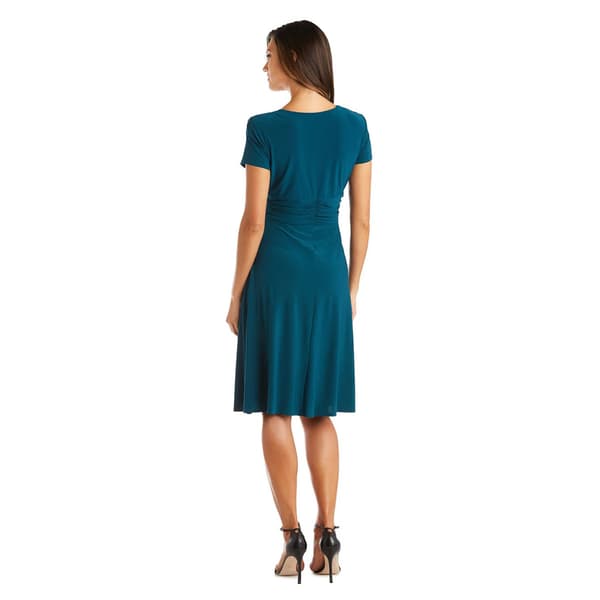 Petite R&M Richards Short Sleeve Ruched Rhinestone Trim Dress