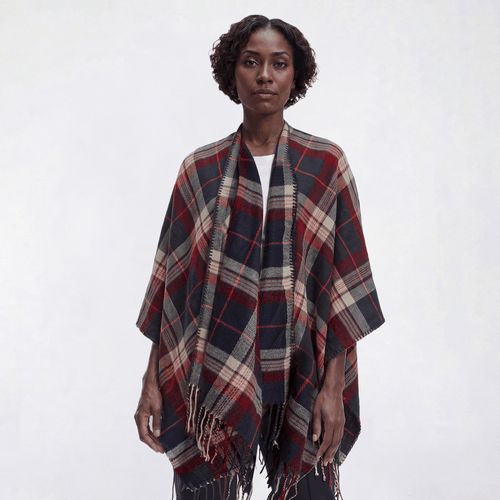 Womens Renshun Fringe Edges Plaid Ruana - image 