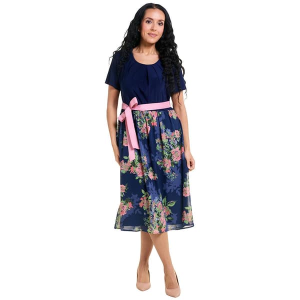 Plus Size Violet B Short Sleeve Pleated Fit & Flare Dress