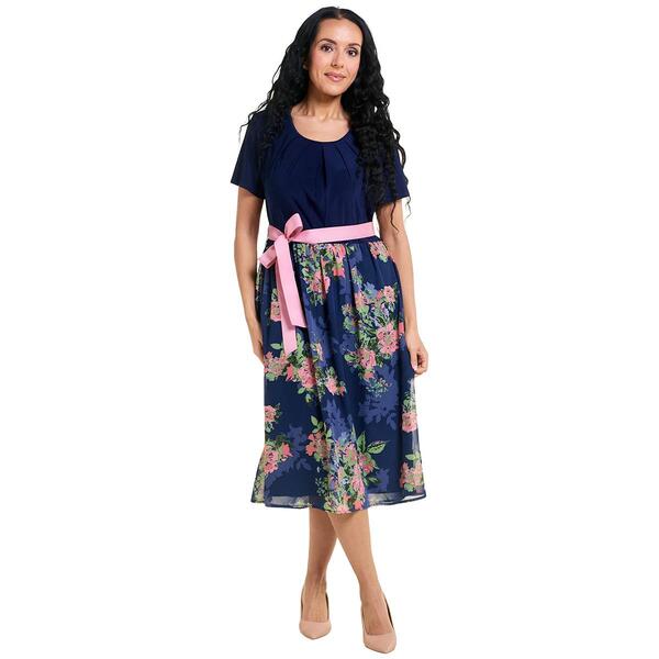 Plus Size Violet B Short Sleeve Pleated Fit & Flare Dress - image 