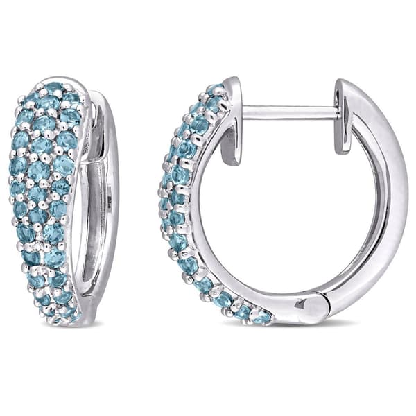 Sophia B 10kt. White Gold 1ctw. Blue Topaz Hoop Earrings - image 