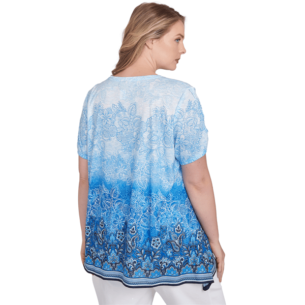 Plus Size Ruby Rd. Tinted Tides Crystal Ombre Cold Shoulder Tee