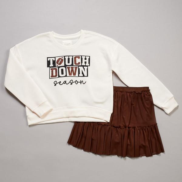 Girls (7-16) No Comment Touchdown Season Sweatshirt w/ Mesh Skort - image 