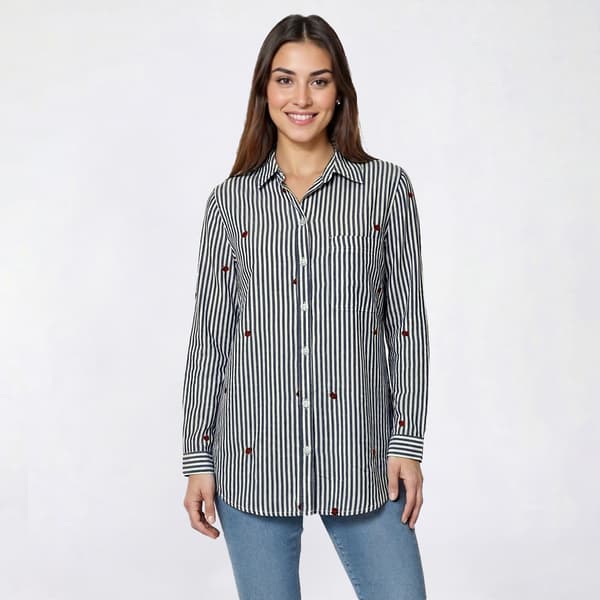 Womens beachlunchlounge Kaylee Embroidery Ladybug Button Down - image 