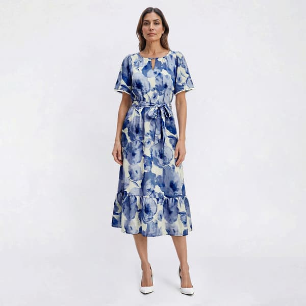 Womens Luxology Short Sleeve Floral A-Line Midi Dress