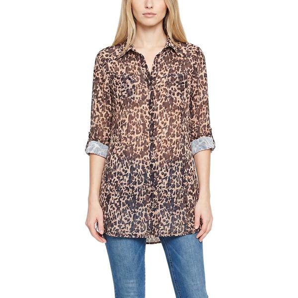 Womens NY Collection 3/4 Sleeve Printed Mesh Tunic Cheetah
