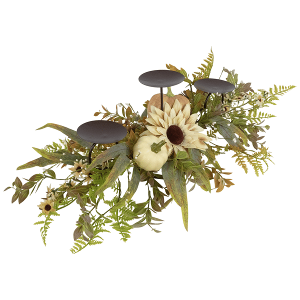 Northlight Sunflower & Pumpkins Fall Harvest Triple Candle Holder