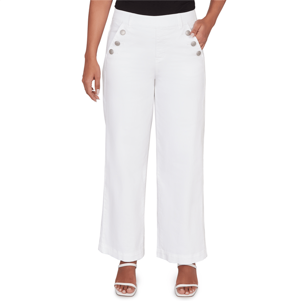 Plus Size Ruby Rd. Set Sail Wide Leg Pull On White Sailor Jean