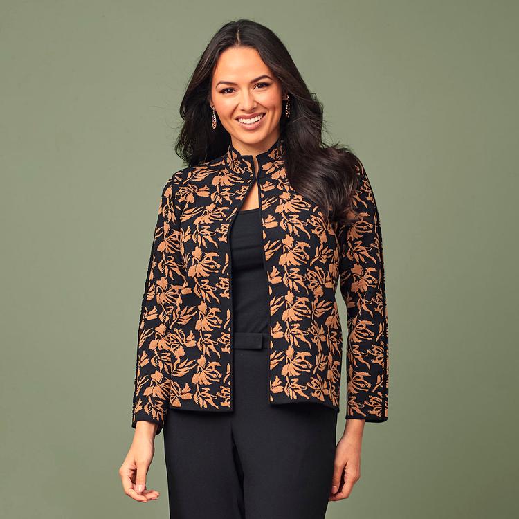 Womens Kasper Long Sleeve Kissing Front Floral Cardigan