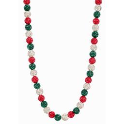 Red/Green & Silver Crystal Ball Necklace with Gold Dangle