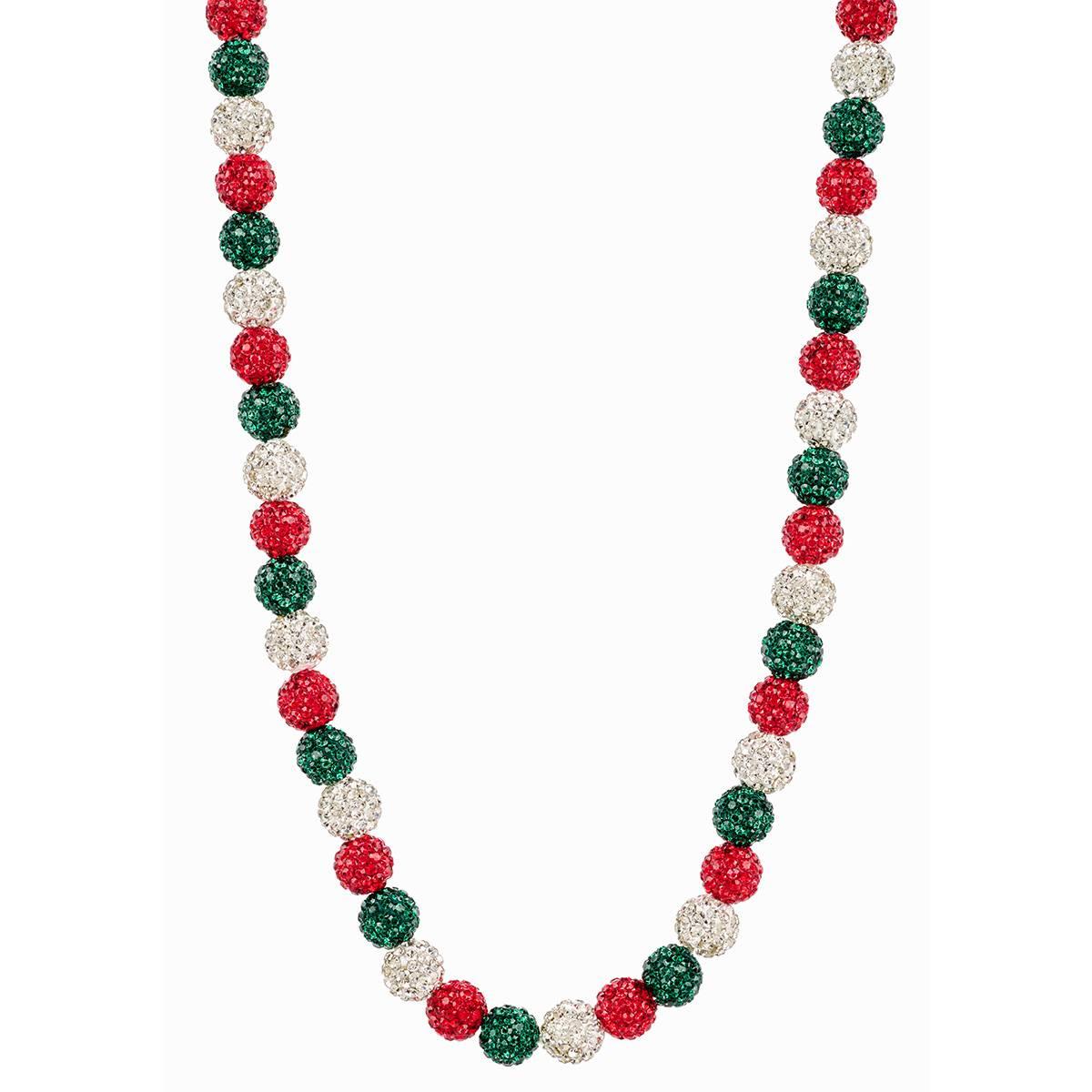 Red/Green & Silver Crystal Ball Necklace with Gold Dangle
