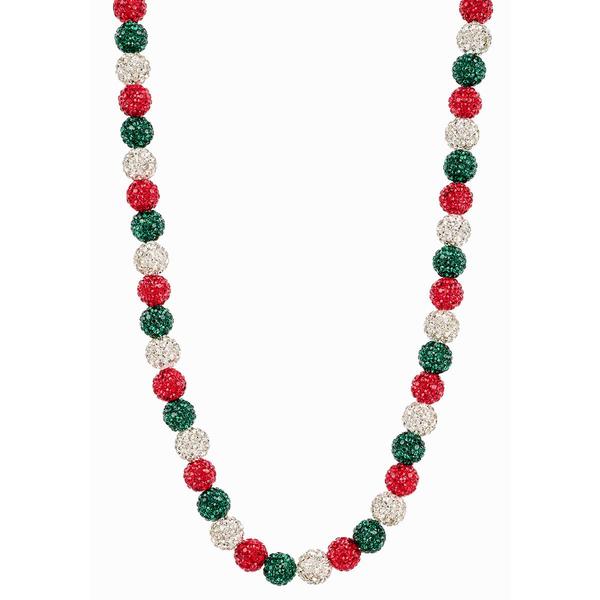 Red/Green & Silver Crystal Ball Necklace with Gold Dangle