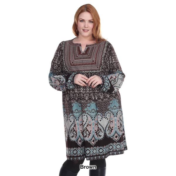 Plus Size White Mark Phebe Paisley Embroidered Sweater Dress
