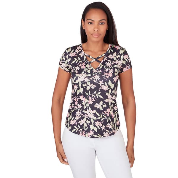 Womens Emaline Key Items Short Sleeve Leafy Printed Top