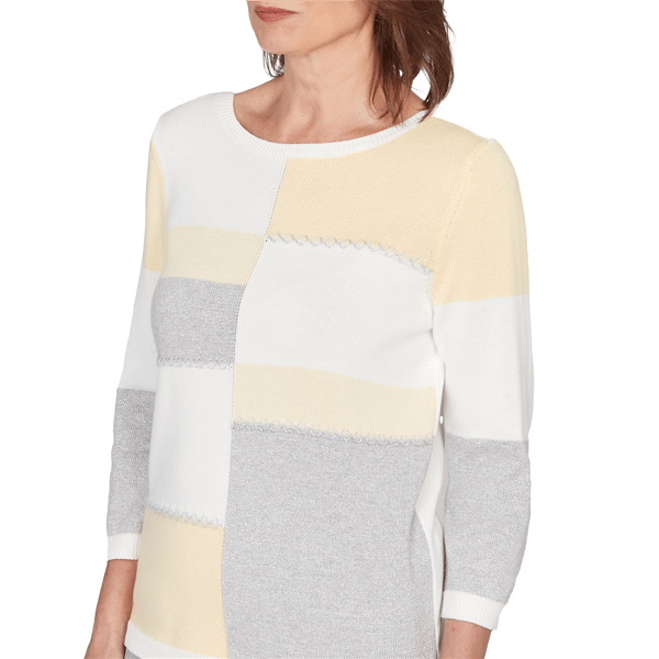 Womens Alfred Dunner Al Fresco Color Block 3/4 Sleeve Sweater