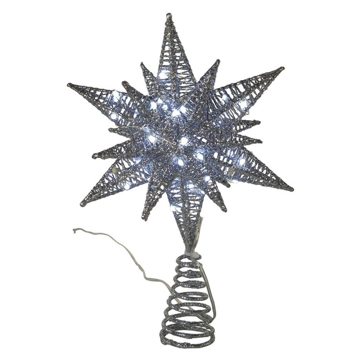 Kurt Adler Pre-Lit Twinkling LED Silver Starburst Tree Topper